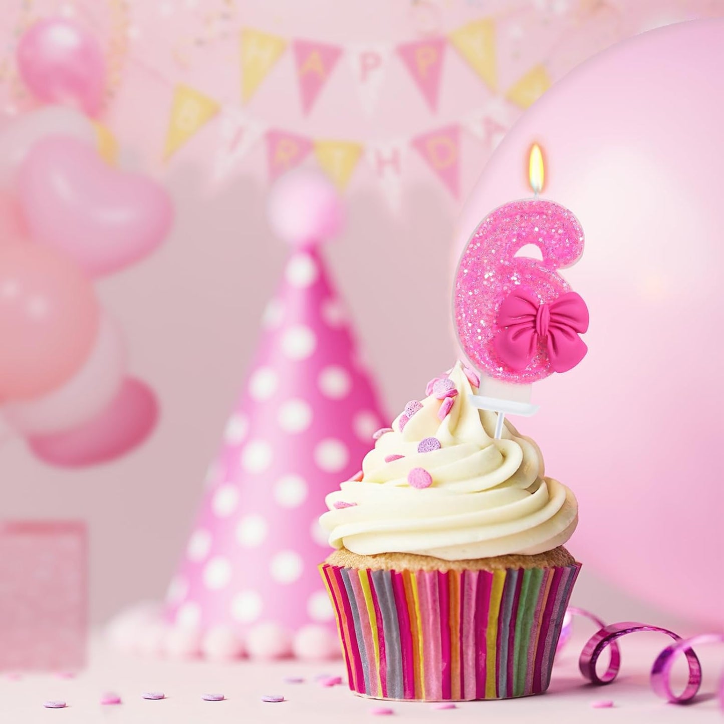 Birthday Candle for Cake, Rose Bow Number Cake Candles, 2.76 inch Number Happy Birthday Candle, Cake Topper Decoration for Birthday Party (Number 6)