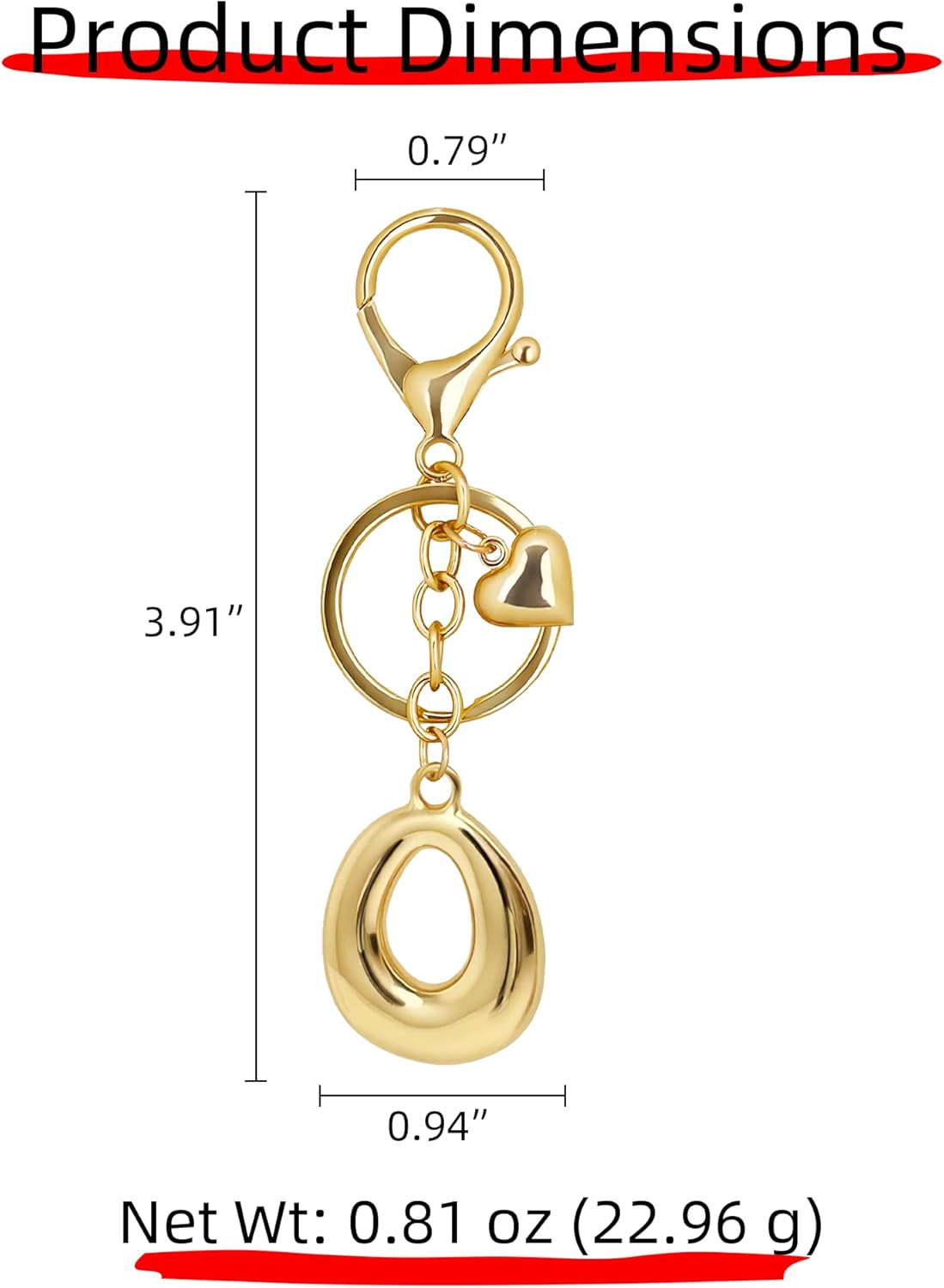 Gold Bubble Heart Initial Bag Charms for Handbags – Cute Initial Letter Keychain for Women, Purse Charms, Gold Gift