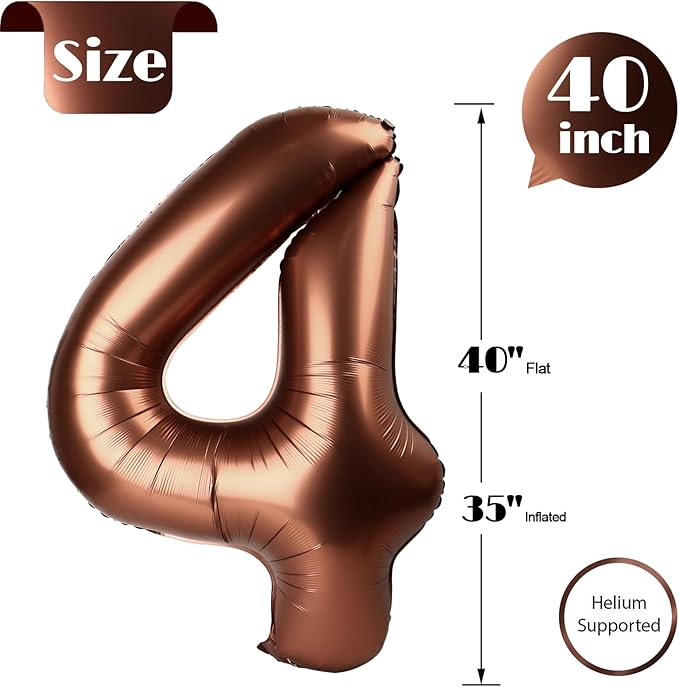 Dark Brown 4 Balloon, Coffee Brown Number Balloons 40 Inch, 4th Chocolate Party Decorations, Four Large Numbers for Party Decor, Number 4 Balloon