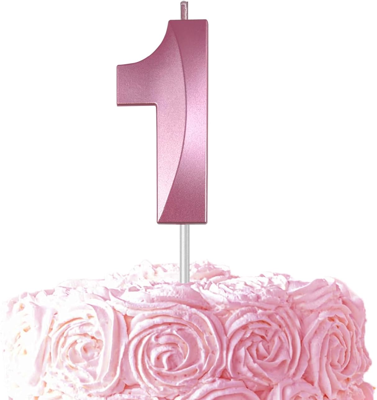 Pink Number 1 Candles, 3D Diamond 2.76 Inch Cake Topper Birthday Candles for Wedding Anniversary Cake Decorations, Happy Birthday Party Decorations