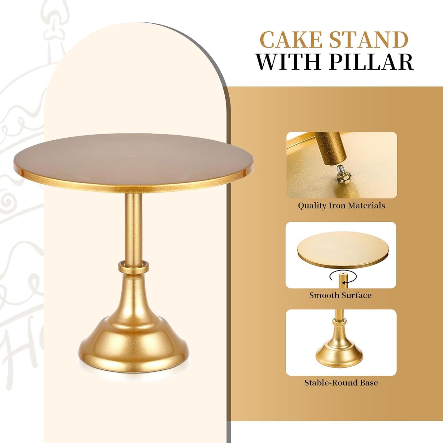 3 PCS Gold Cake Stand with 12 In Gold Pedestal Cake Stand and Cake Cutter Pie Spatula, Cake Display Stand for Wedding, Party, Birthday, Anniversary, Baby Shower, Event Bridal Celebration