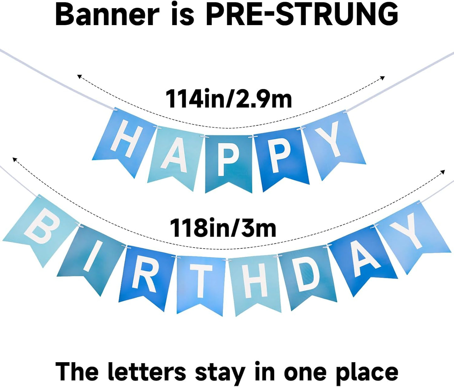 Blue Happy Birthday Banner Birthday Party Banner NO DIY Happy Birthday Sign Pre-Strung Birthday Hanging Decoration for Women Men Girl Boy Party Supplies(Blue)