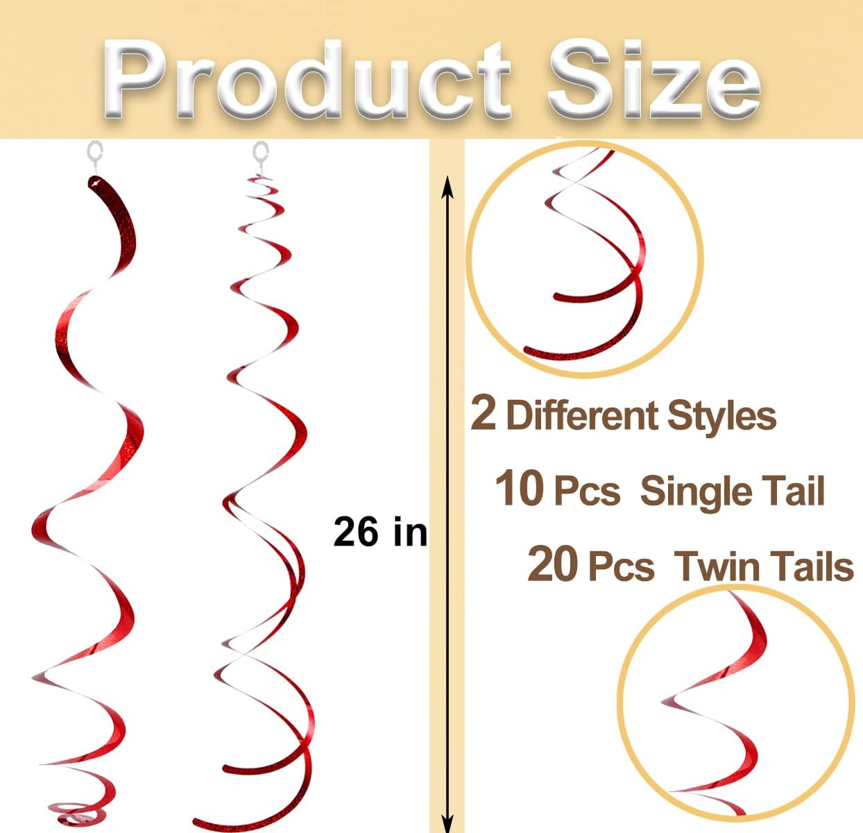 30 pcs Red Hanging Swirls Decorations Swirl Party Decorations Plastic Party Streamer for Ceiling, 26"