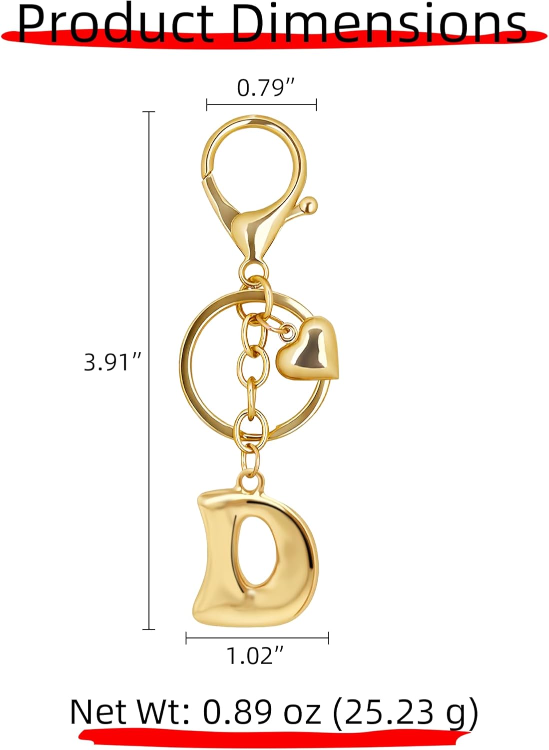 Gold Bubble Heart Initial Bag Charms for Handbags – Cute Initial Letter Keychain for Women, Purse Charms, Gold Gift