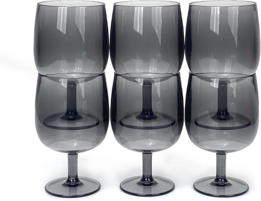 Yalin Set of 6 Unbreakable 12 oz Acrylic Plastic Wine and Water Tumbler Stackable Goblets. (Gray, 12 oz)
