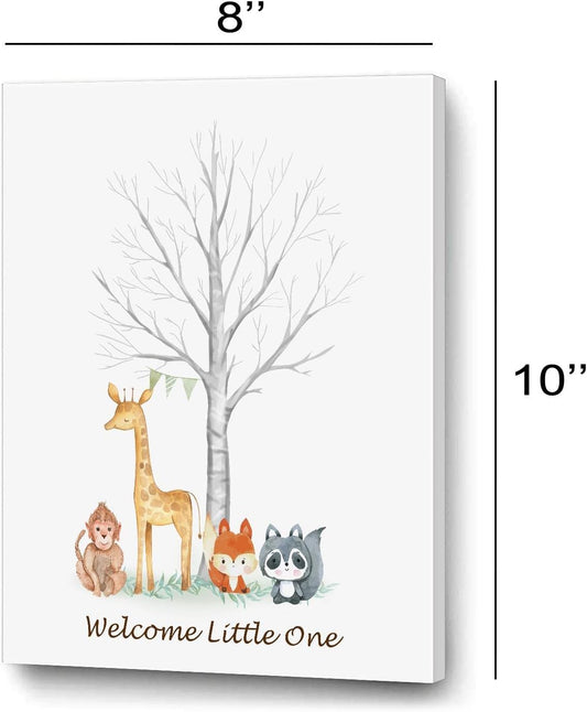 Theme Baby Gender Reveal Fingerprint Tree with Safari Animals, Boy and Girl Gender Guess Game Thumbprint Guest Book Ideas, Woodland Baby Shower Activity Decorations