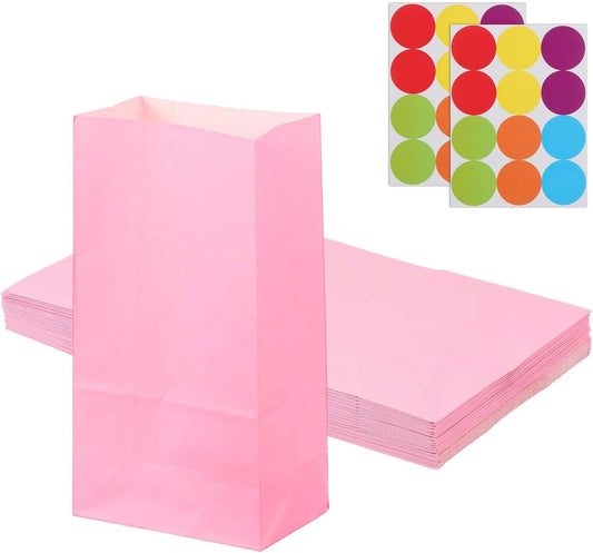 PATIKIL Party Favor Bag, 24 Pcs 5.1x3.1x9.4 Inch Medium Paper Candy Bags Gift Treat Celebration Halloween Goody Birthday Wedding Party with Stickers, Pink
