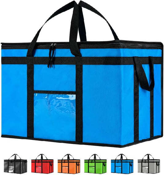 3XL Insulated Cooler Bag and Food Warmer for Delivery & Grocery Shopping with Zippered Top, Blue (1 Pack)
