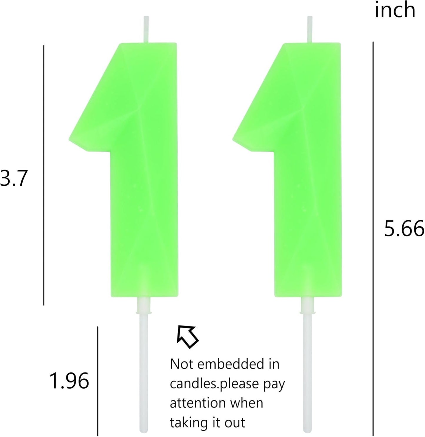 DERVENTA Large Birthday Candle Number 3D Luminous Green 3.7 inch Party Celebration Anniversary Decoration Cake Topper 1 Piece (Luminous Green Number 11)
