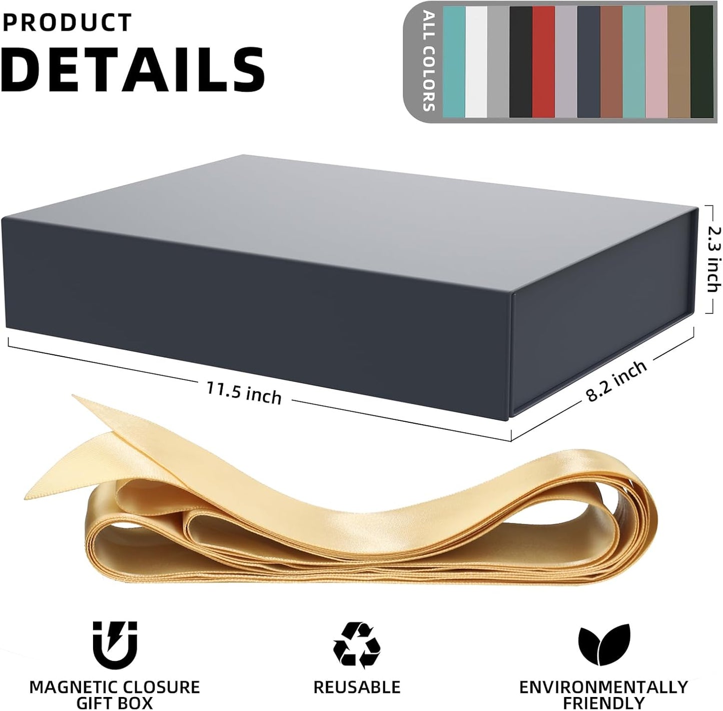 Gift Box 11.5 x 8.2 x 2.3 In Gift Boxes for Presents Magnetic Closure, Gift Boxes with Lids for Presents Birthday Luxury Jewelry T-shirts Gloves Scarves Books Clothes Gift Wrap - Gentleman Blue