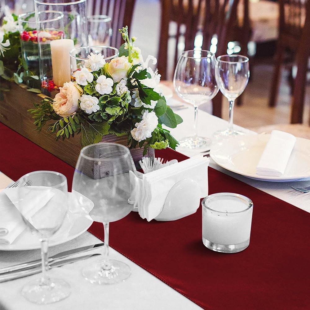 12 Pack Satin Table Runner 12 x 108 Inch Long Satin Table Runners for Wedding Banquet Graduations Birthday Party Decoration (Wine Red)