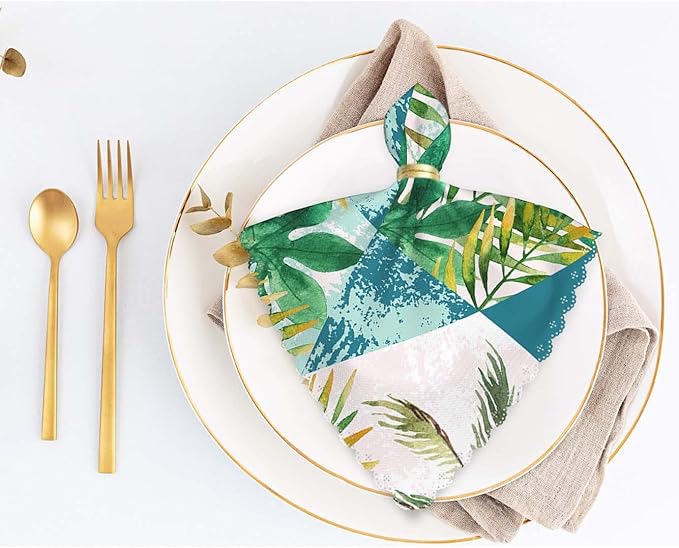 Yibeas Geometric Shapes Palm Trees Cloth Napkins Set of 4 Soft Watercolor Tropical Leaves Hexagon and Triangle Washable and Reusable Dinner Napkins for Weddings Parties 18 x 18 inch