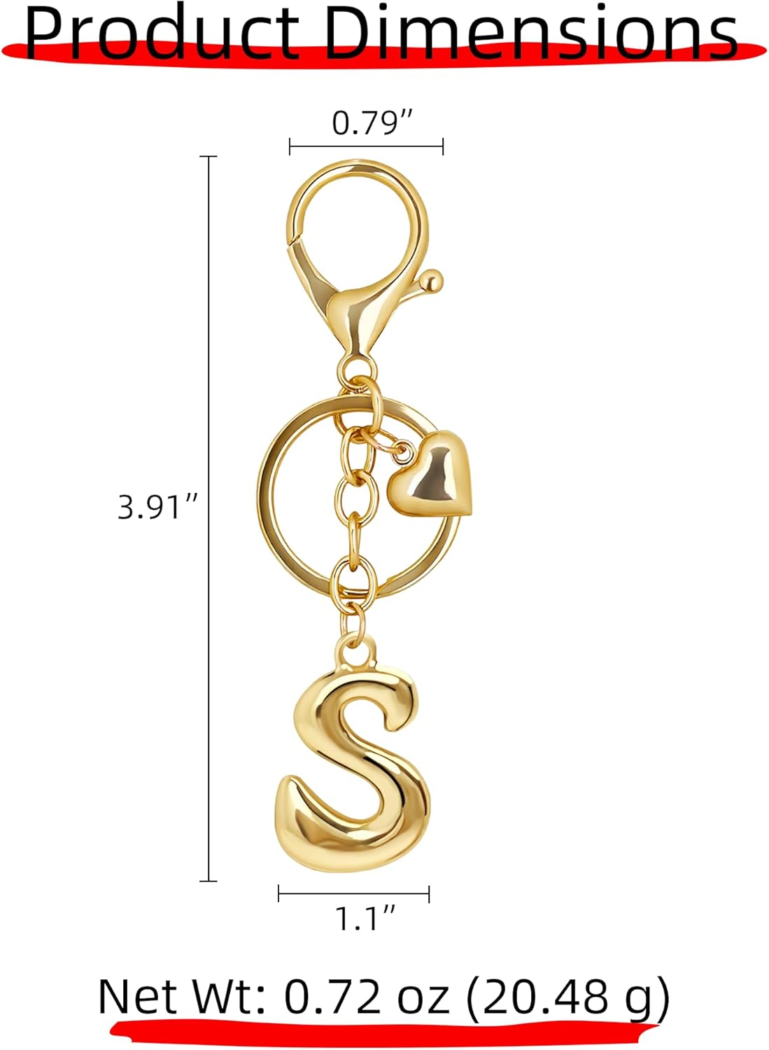Gold Bubble Heart Initial Bag Charms for Handbags – Cute Initial Letter Keychain for Women, Purse Charms, Gold Gift