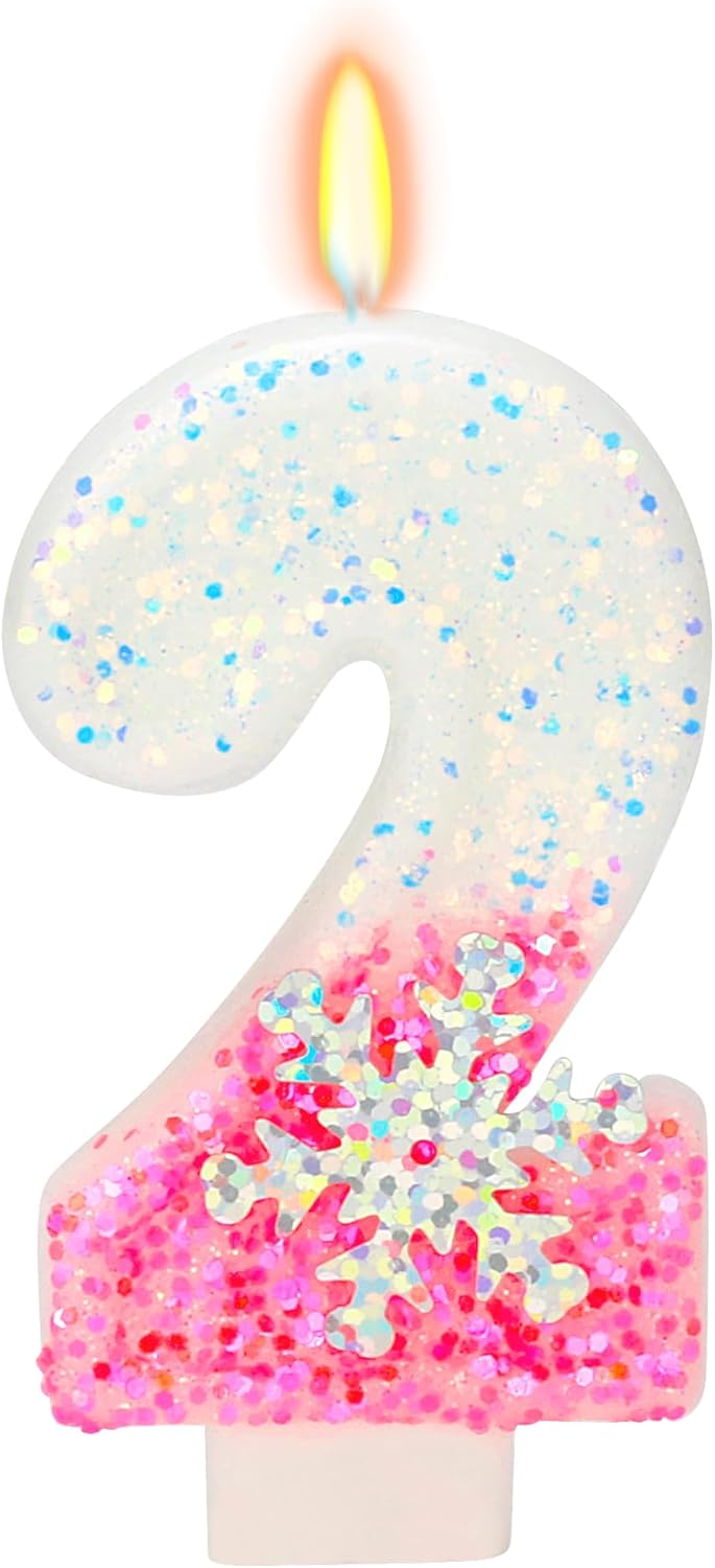 Snow Themed Birthday Candles, Snow Birthday Candle for Party Supplies, 2.76 inch 2nd Cake Topper Decoration (Number 2)