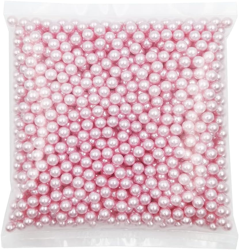 INSPIRELLE 1100pcs Pink Undrilled ABS Art Faux Pearls for Vase Fillers, 8mm No Hole Makeup Beads to Hold Lipstick Eyeliner, Imitation Round Pearl Beads for Table Scatter Home Wedding Decoration