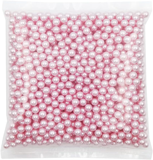 INSPIRELLE 1100pcs Pink Undrilled ABS Art Faux Pearls for Vase Fillers, 8mm No Hole Makeup Beads to Hold Lipstick Eyeliner, Imitation Round Pearl Beads for Table Scatter Home Wedding Decoration