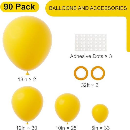 90pack Lemon Yellow Balloons Different Size 18/12/10/5 Inch Yellow Balloon Garland Arch Kit for Graduation, Wedding, Birthday, Princess Theme, Baby Shower, Anniversary Party Decorations