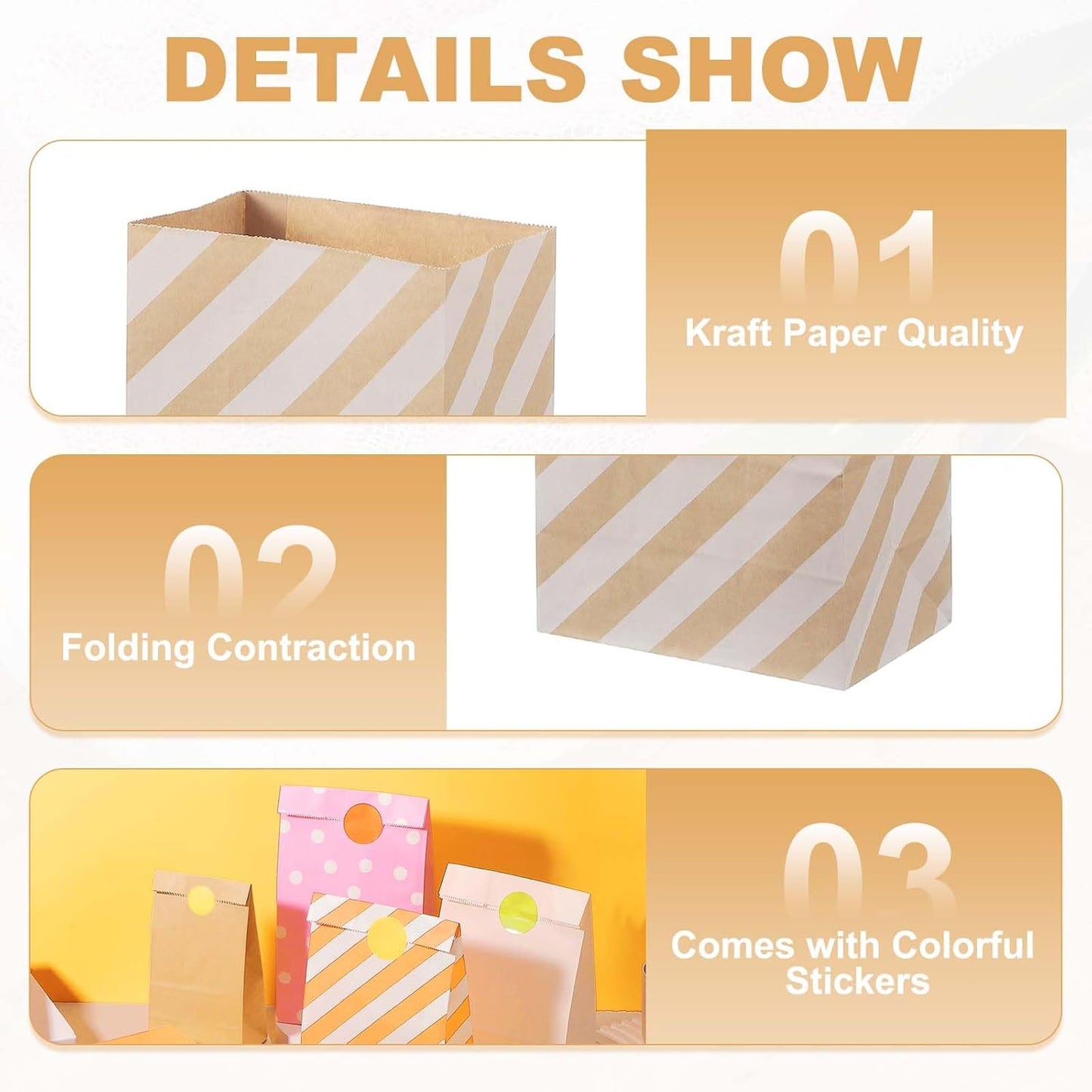 PATIKIL Party Favor Bag, 24 Pcs 5.1x3.1x9.4 Inch Medium Paper Candy Bags Gift Treat Celebration Halloween Goody Birthday Wedding Party with Stickers, Brown Twill