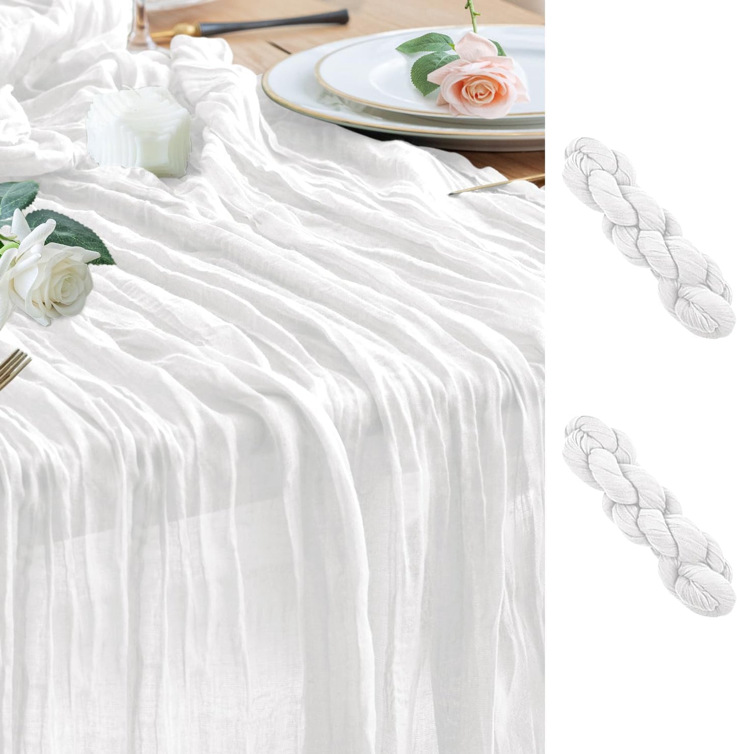 Wokceer Cheesecloth Table Runner White Christmas 2Pack 10FT Ivory Boho Gauze Cheese Cloth Table Runner for Party Easter Rustic Sheer White Table Runners for Baby Bridal Shower Wedding Table Decor