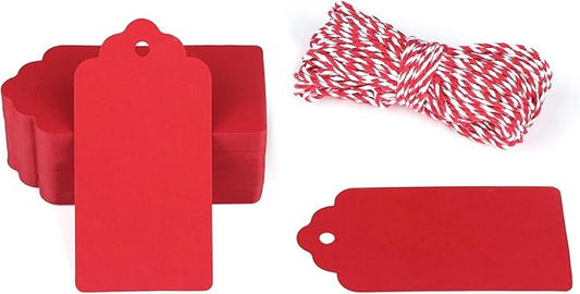 G2PLUS 100PCS Red Gift Tags with String, 2'' x 4'' Blank Paper Gift Tags with Twine for Gift Wrapping, Arts & Crafts, Wedding, Christmas, Thanksgiving, Valentine's Day
