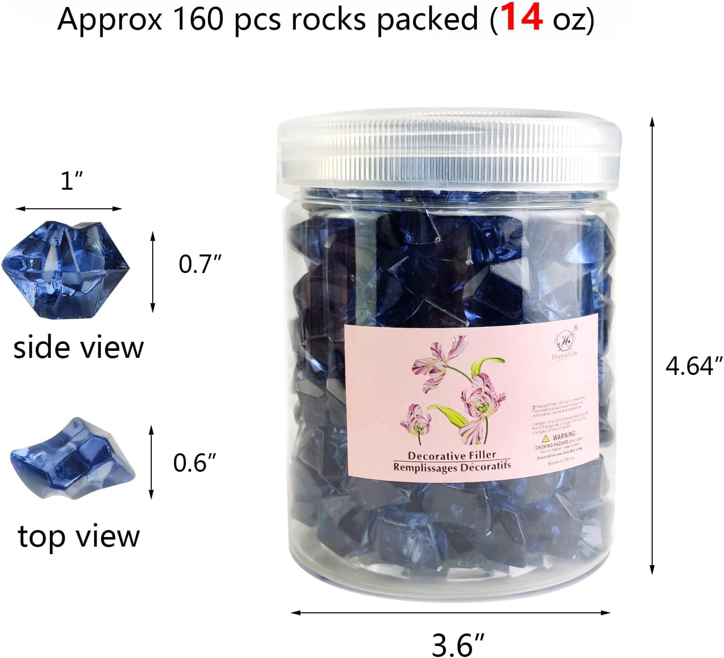 HappyFiller Fall Decoration Grey Blue Fake Crystal Dazzlers Acrylic Ice Rocks 160 PCS Faux Cubes Stones for Vase Fillers,Wedding Centerpieces,Party Decor,Table Scatter,Home Accents,14 OZ
