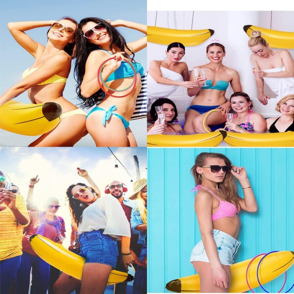 Bachelorette Party Favor Girls Night Out Party Games - Ring Toss Hoopla Games for Bachelorette Party Swimming Pool (Include 2 Pieces Inflatable Banana with 9 Pieces Plastic Toss Rings)