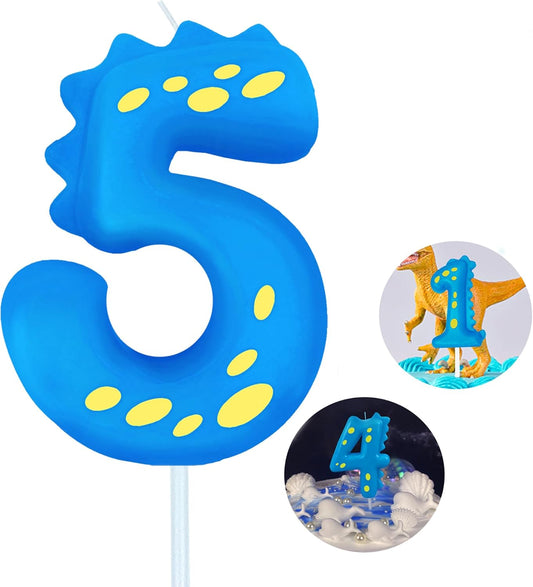 Number Birthday Candles(5 Candle Blue) Dinosaur Shape Number Happy Birthday Cake Candles for Dinosaur Birthday Party Decoration Reunions Theme Party