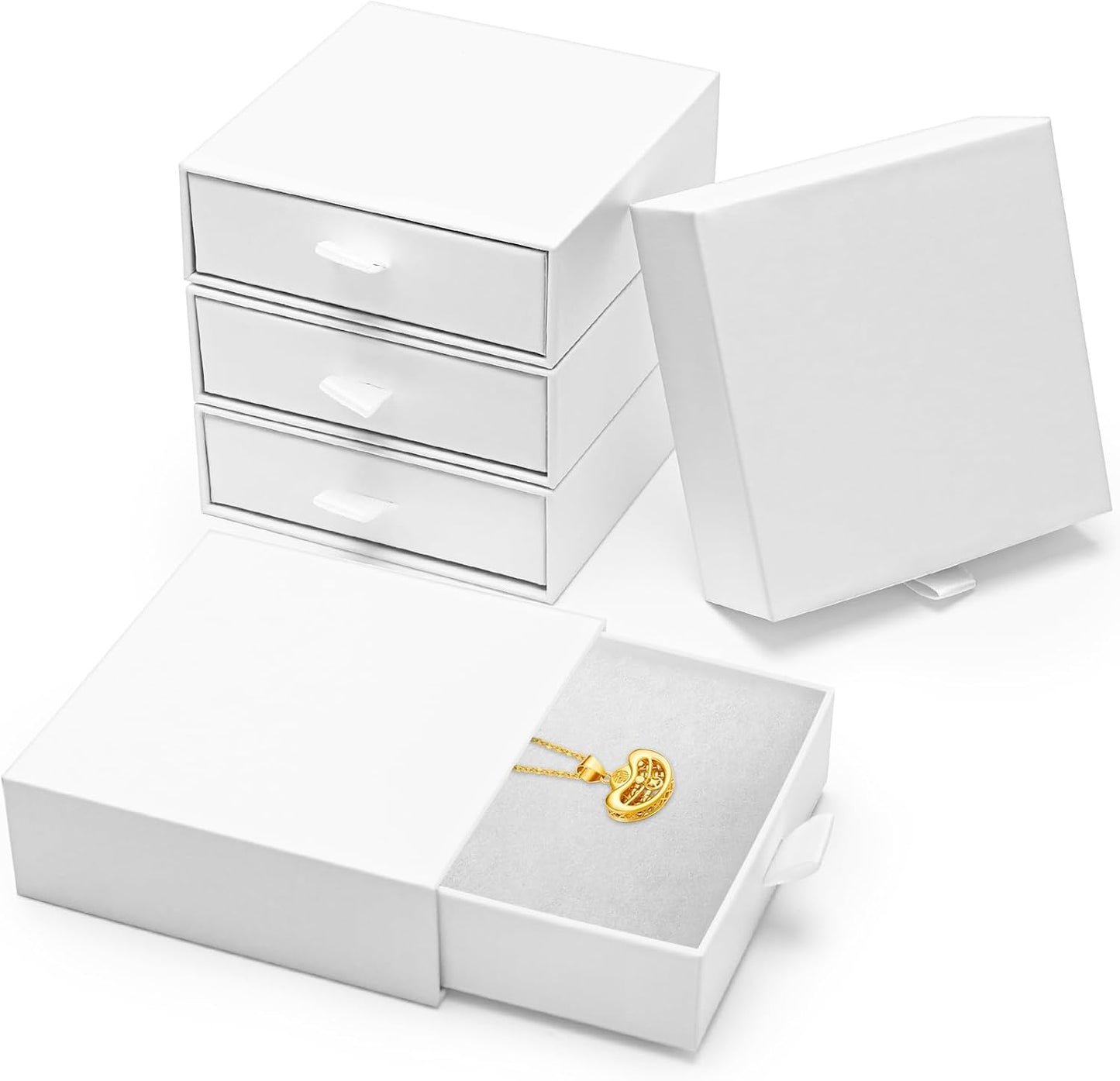 Jewelry Boxes, 5 Pack 3.5×3.5x1 Inch Small Jewelry Gift Box Bulk, Cardboard Jewelry Gift Necklace Ring Earring Boxes (White)