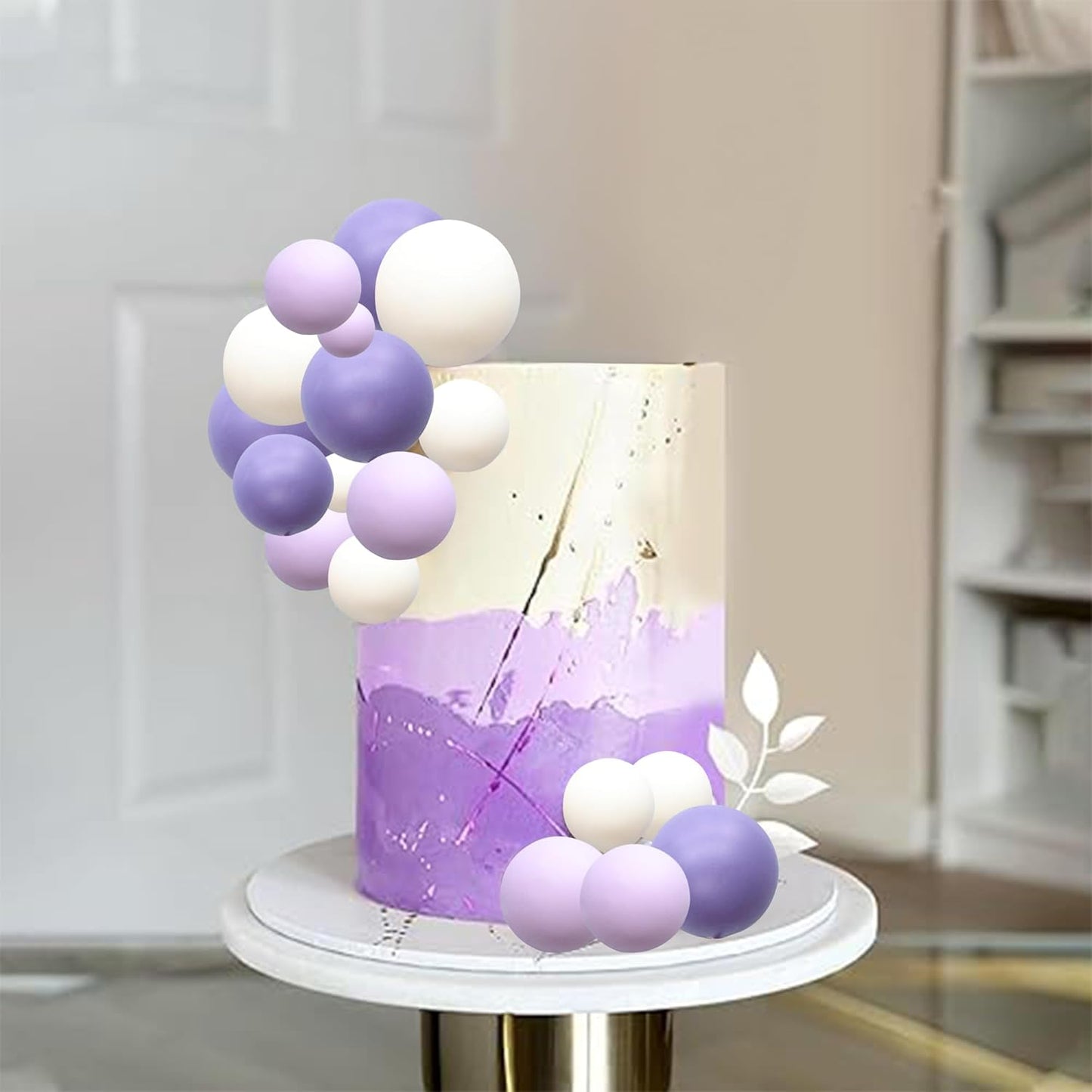Ephlyn 30Pcs Ball Cake Picks Colorful Ball Shaped Cake Topper Pearl Balls Cupcake Cake Insert Topper for Birthday Party Decoration Supplies White Dark Light Purple