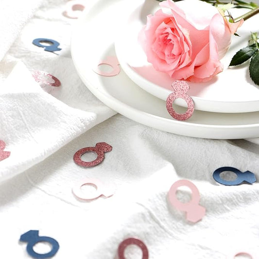 Engagement Bridal-Shower Decorations Ring Confetti,300pcs Navy Blue Pink Rose Gold Paper Confetti Glitter Sprinkles Wedding Bachelorette Decorations Proposal Valentines Day Party Table Decor Panduola