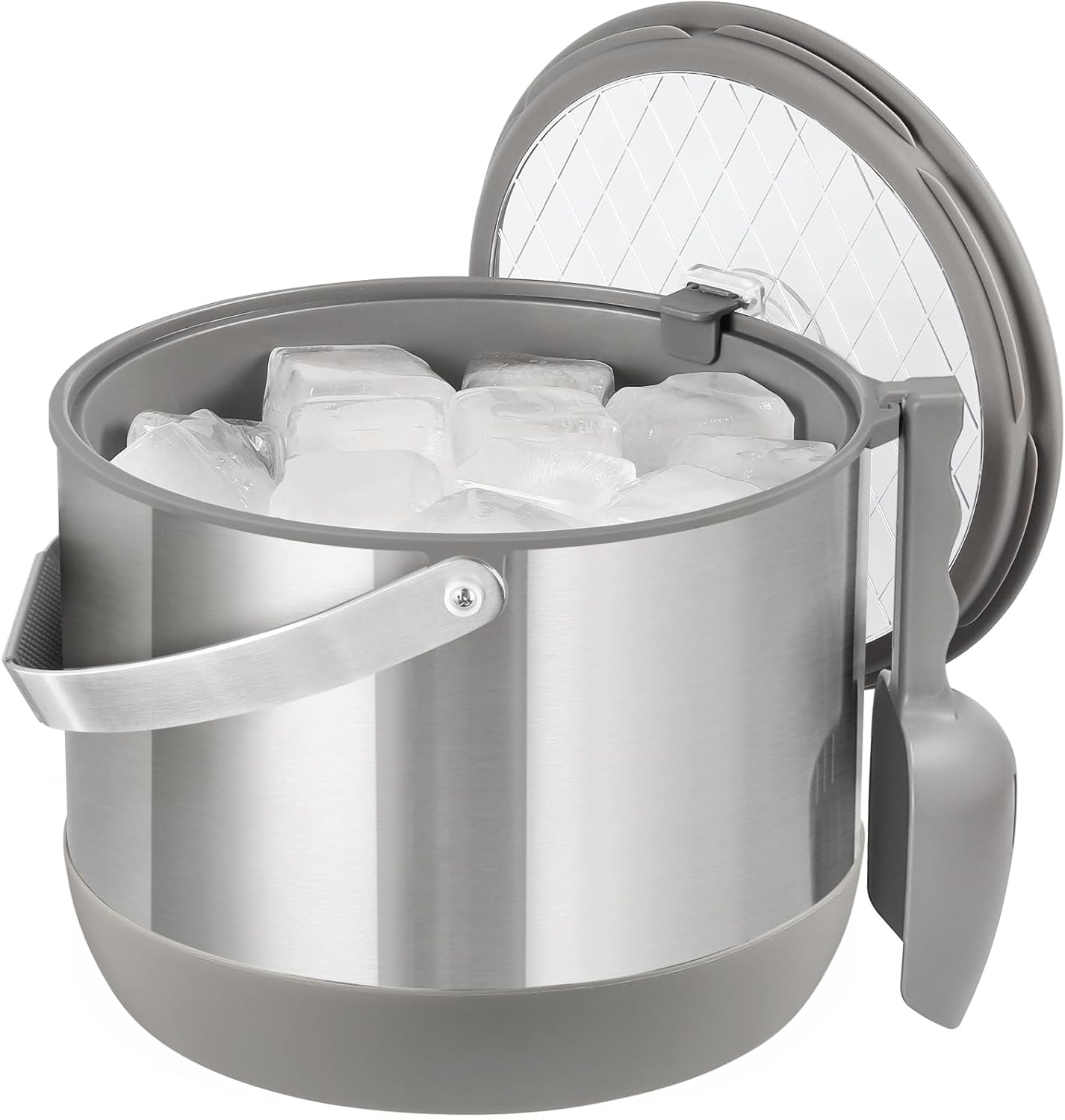 5Quart/4.8L Insulated Ice Bucket with Scoop & Lid, Double-Wall Ice Bucket,Large Party Bucket BPA Free for Cocktail Bar, Champagnes (Gray)