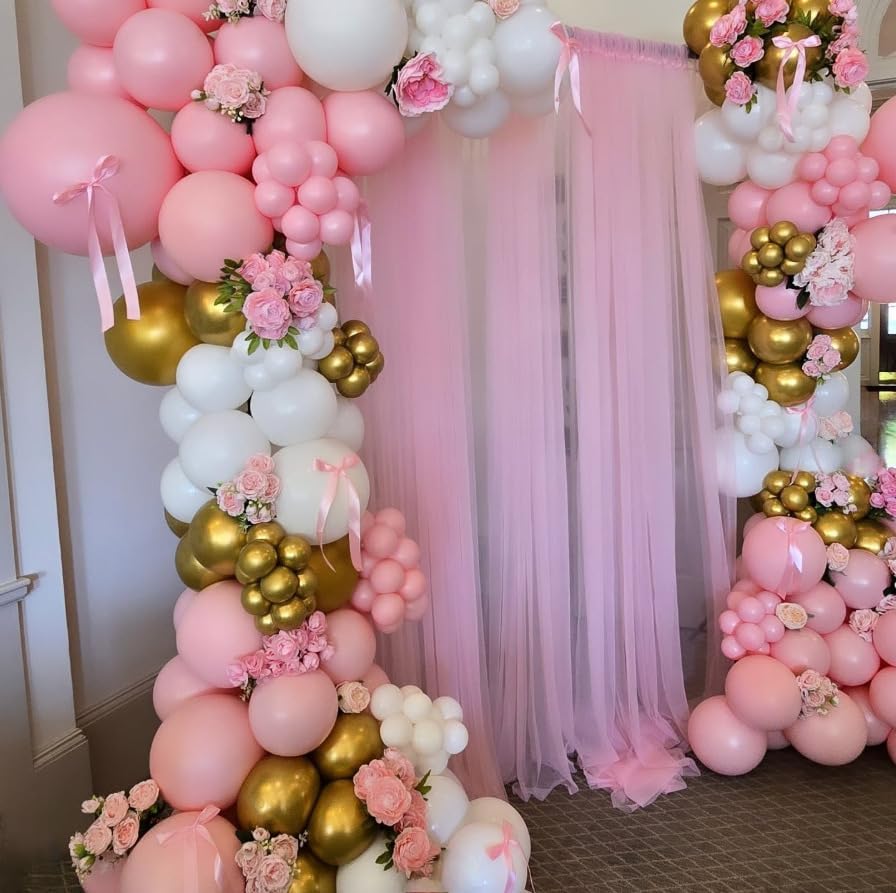 Pink and Gold Balloons, 12 Inch Light Baby Pink White and Gold Confetti Balloons for Girls Princess Birthday Baby Shower Bridal Shower Wedding Graduation Party Decoration