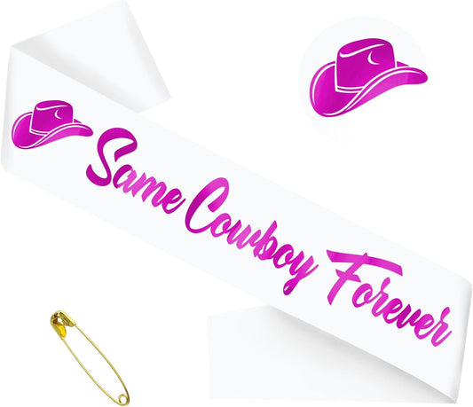 Same Cowboy Forever Sash with Purple Foil, White Funny Bride to be Sash for Western Cowgirl Bridal Shower Bachelorette Party Decorations, Last Rodeo, Getting Hitched, Country Theme Nash Bash Sash