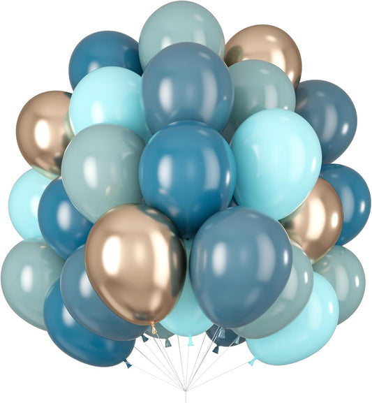Blue Balloons Dusty Peacock Balloons Champagne Gold Assorted Muted Blue Balloon for Whale Theme Party Decorations Under the Sea Birthday Slate Teal Blue Balloon for Arch Graduation Baby Shower