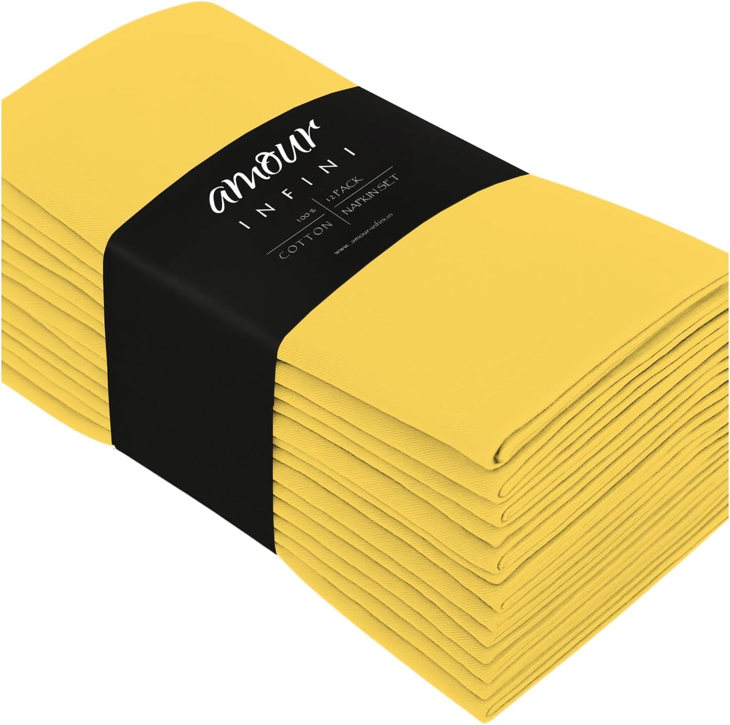 AMOUR INFINI Cotton Cloth Napkins Set of 12 - Soft Premium Dinner Napkins with Hemmed Edges, Hotel Quality 18x18 Inch for Home Dining, Table Decor (Yellow)
