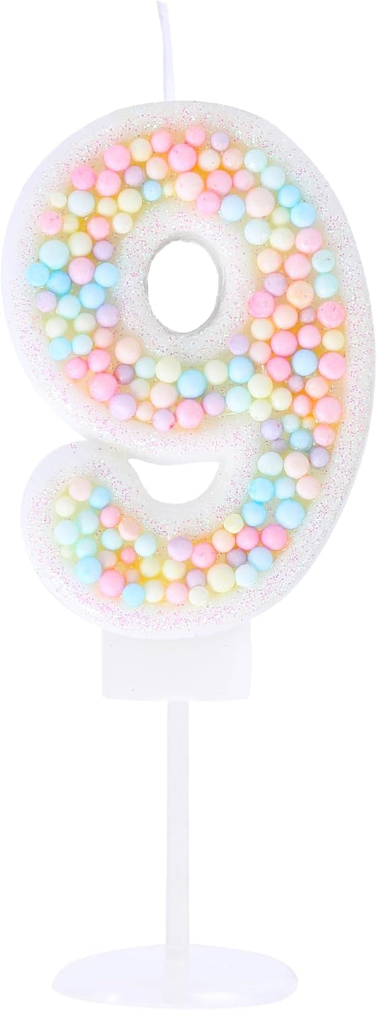 Pastel 9 Birthday Candle Sweet Theme Number 9 Candle for Birthday Cake Girl Women Nine Years Old Birthday Wedding Anniversary Party Macaron Cake Decoration