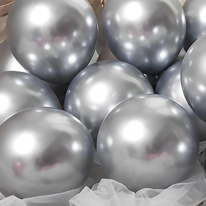 110pcs Metallic Silver Balloons 12inch Chrome Silver Latex Party Balloons for Graduation, Wedding, Birthday, New Year, Baby Shower, Anniversary, Holiday Party Decorations