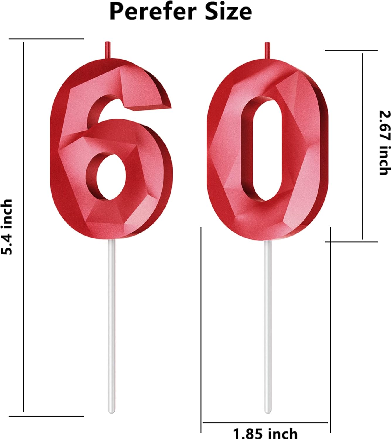 Number Birthday Candles(60 Candle Red) 3D Diamond Shape Number Happy Birthday Cake Candles for Birthday Party Wedding Decoration Reunions Theme Party