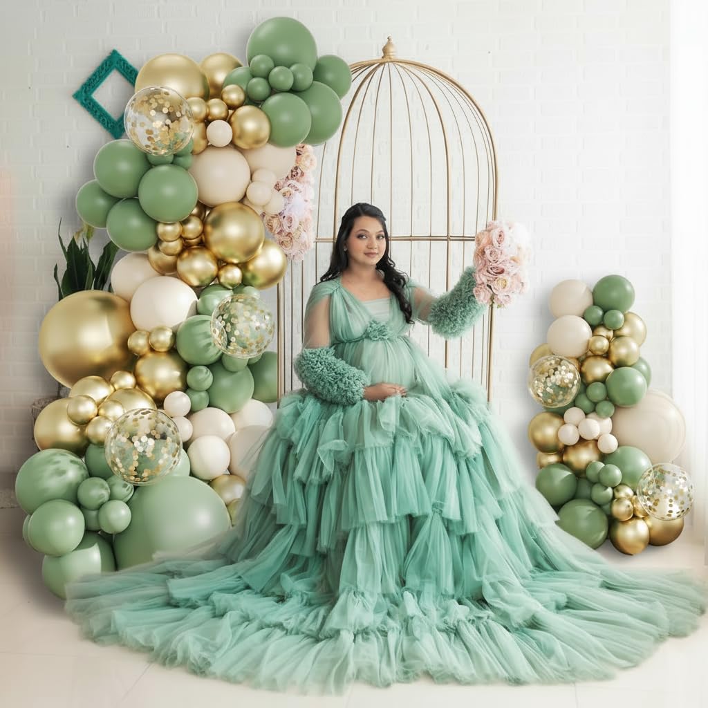 Sage Green and Gold Balloon Arch Kit, 134pcs Dusty White Metallic Gold Confetti Balloons Garland Kits for Birthday Wedding Baby Shower Bridal Party Anniversary Decorations