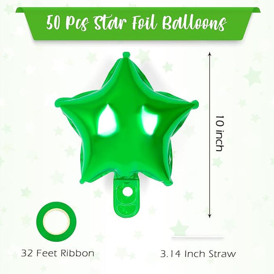 50 Pcs Star Balloons,10 Inch Green Star Foil Balloons,Stars Shaped Balloon Mylar Helium Balloon for Birthday Party Anniversary Wedding Baby Shower Decorations (10inch-green)