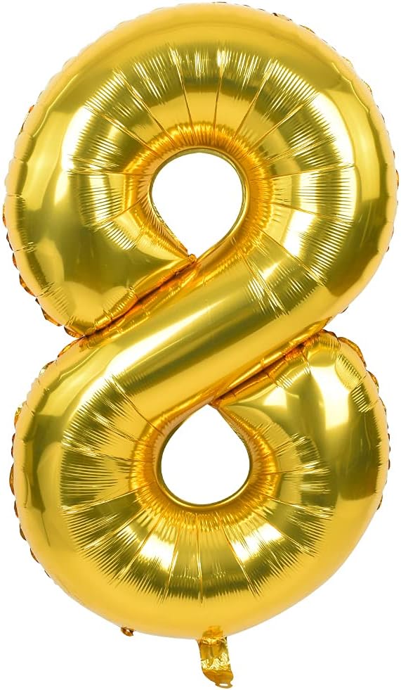 TONIFUL 40 Inch Gold Large Numbers Balloons0-9,Number 8 Digital Helium Balloons,Foil Mylar Big Number Balloons for Birthday Party Supplies Decorations