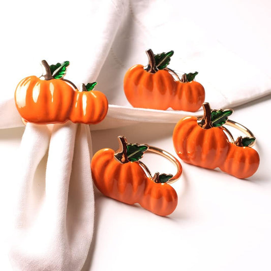 XIYAO Pumpkin Napkin Rings Set of 6 Metal Napkin Rings Holder,6 Pcs Fall Cloth Napkin Rings for Table Dinner Wedding Holiday, Orange Pumpkin Table Napkin Holders for Halloween Thanksgiving