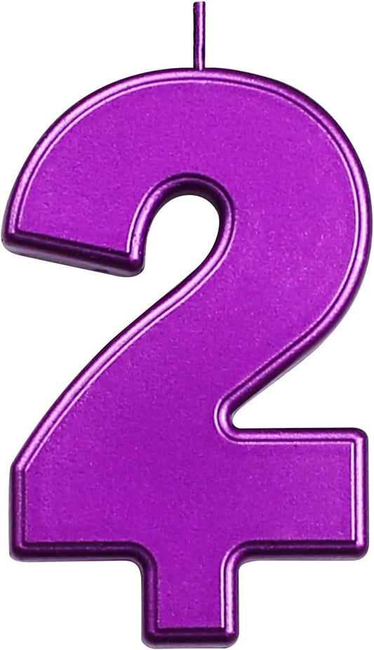 DERVENTA Birthday Candles Big Numbers Purple 3.7 inch Party Cake Topper 1 Piece (Number 2 Purple)