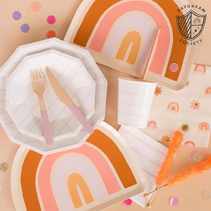 Daydream Society Boho Rainbow - Large Paper Napkins - Rainbow Party Napkins in Pastel Colors with Gold Foil - Pack of 16 Dinner Napkins - For Birthdays, Baby Showers, and Summer Gatherings