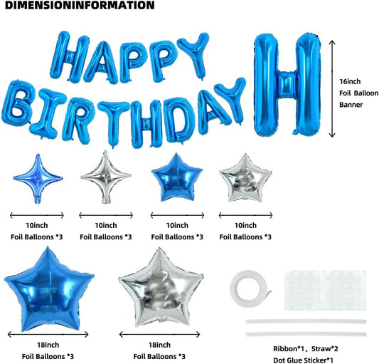 TONIFUL 35PCS 16 Inch Blue Happy Birthday Balloon Blue Happy Birthday Balloons Decorations with Star Balloons for Girls Boys Kids Men Women Adults Birthday Party Decorations Supplies