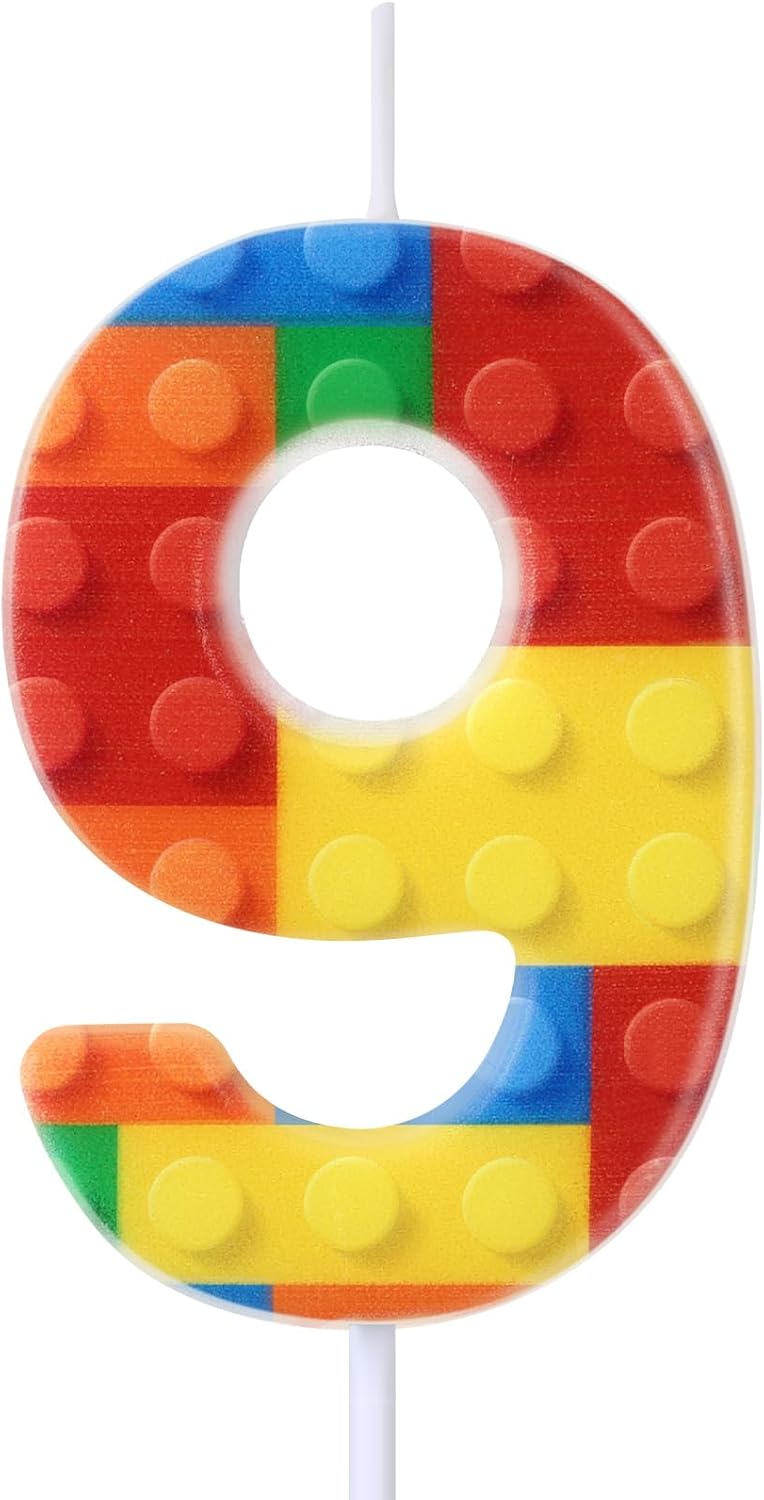 Building Block Number 0-9 Birthday Cake Candle Numeral Birthday Sparkler Candles for Building Block Cake Topper for Party Decorations Supplies(Number 9)