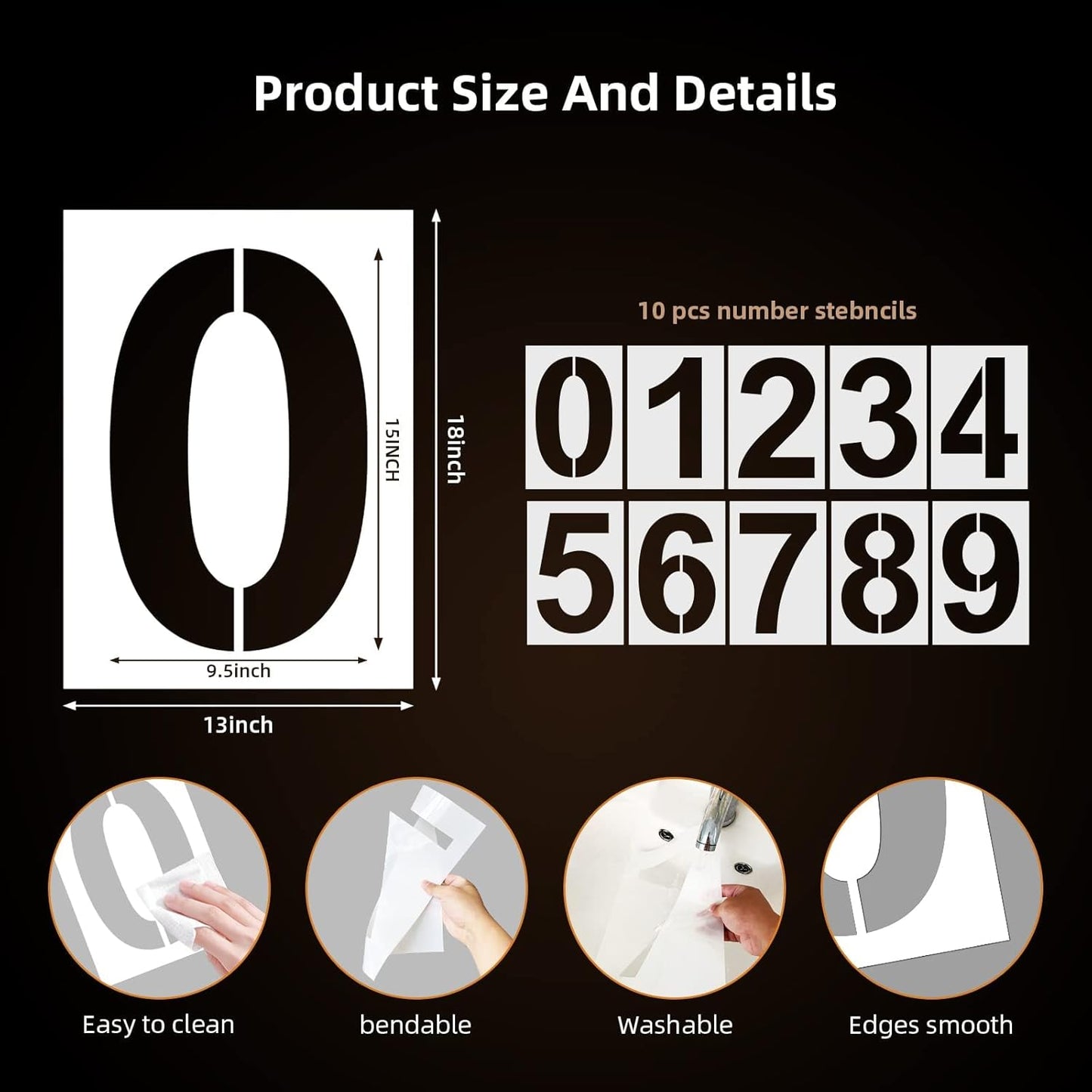 18 Inch Large Number Stencils Reusable Plastic Digital Templates for Cake Address Painting
