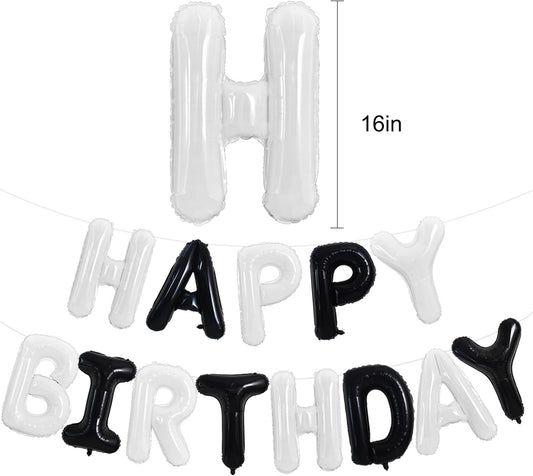 TONIFUL Happy Birthday Balloons Banner 16 Inch Mylar Foil Letters Birthday Sign Reusable for Girls Boys Kids & Adults Birthday Party Decorations Supplies（Black White）