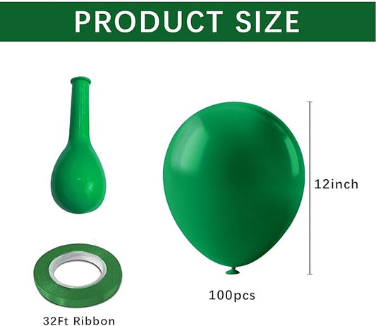 Green Balloons 12 inch, 100pcs Green Ballons with Ribbons Latex Party Balloons for St. Patrick's Day, Baby Shower, Jungle Forest Themed,Football, Christmas, Birthday Party Decoration