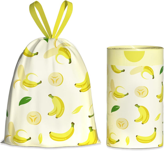 4 Gallon Small Trash Bags Drawstring,4 Gal Trash Can Liners,Small Bathroom Garbage Bags Scented,Tear Resistant Garbage Bags,50 Count Trash-Can-Liners (Banana)